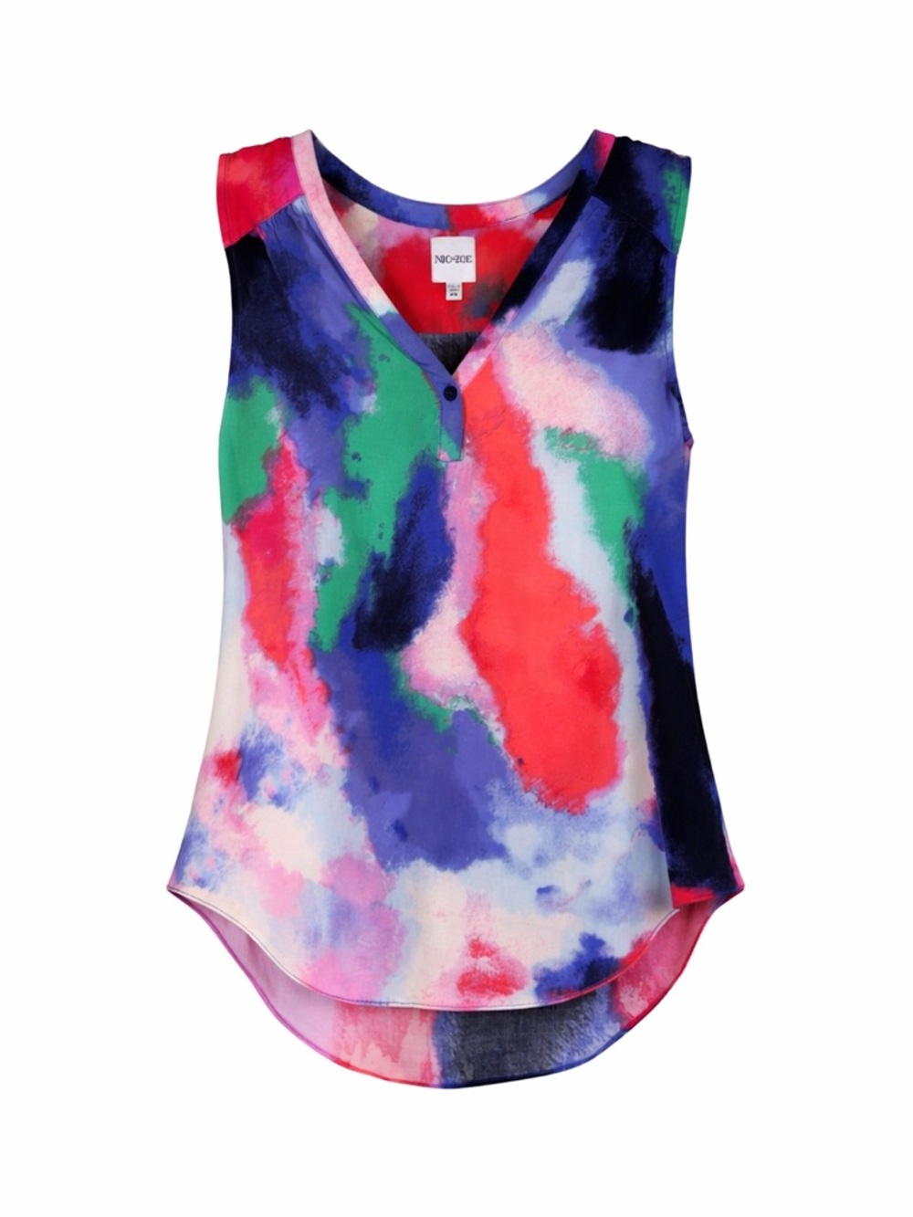 Nic & Zoe Womens Watercolor Blouse Size XXS Petite Coastal Beachy